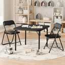 Folding Card Table and Chair Set of 3, Small Portable Square Card Table with 2 Padded Chairs, Foldable Chairs and Tables for Home, Indoor and Outdoor, Space-Saving, No Assembly Required, Black