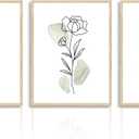 Abstract Botanical Wall Decor Poster Minimalist Sage Green Flower Line Wall Poster for Bedroom Living Room Decor 12x16 in Unframed Set of 3