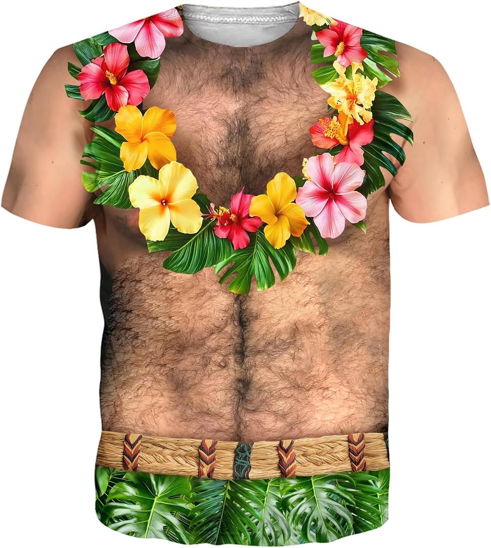 Mens Hawaiian Shirt with Abs Fake Muscle Shirts for Men 3D Funny Graphic Shirt S-XXL (XXL)