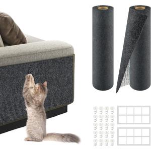 2Pack Total 78.7"x15.8" Cat Scratch Mat for Cat Couch Furniture and Wall Protector | Trimmable Self-Adhesive Carpet Climb Cat Scratcher for Covering Cat Tower and Replacement Pads (Dark Grey)