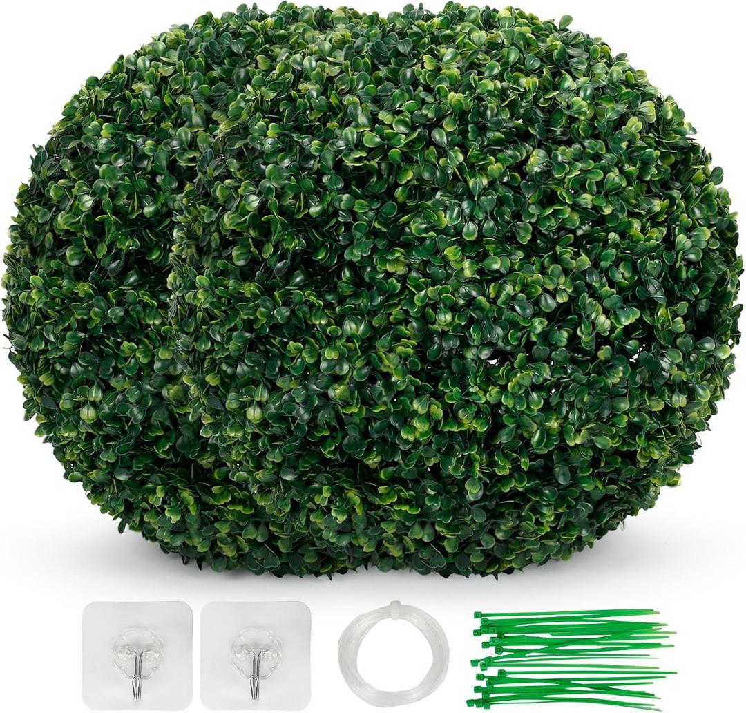 MYOYAY Artificial Topiary Ball 2Pcs Boxwood Balls Artificial Round Plants Fake Topiary Balls for Indoor Outdoor Wedding Home Patios Decor 16 Inch (16 Inch-M)