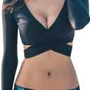 Women Two Piece Swimsuits Surfing Rash Guard Long Sleeve Padded Crop Top Swimwear (Black, M)