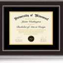 11x14 Diploma Frames 8.5x11 with Black Mat, Fits Degree Certificate Document, 14 x 11 Walnut Color Frame with Plexiglass Panel for Wall Mounting or Tabletop Display