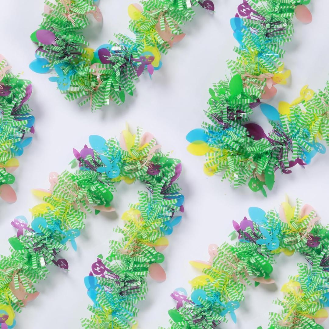 100 Feet Easter Tinsel Garland Colorful Egg Metallic Twisted Hanging Streamer Spring Theme Garland for Easter Decoration Birthday Party Supply, Green