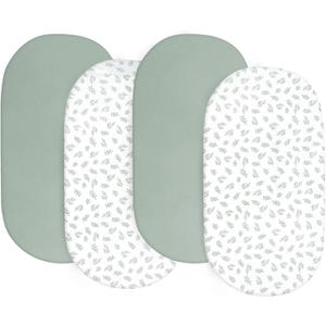 Baby Bassinet Sheets 4 Pack Compatible with Halo Bassinest Swivel, Flex, Glide, Premiere & Luxe Series Sleeper, 4 Pack, Ultra Soft & Skin-Friendly, Green Leaf