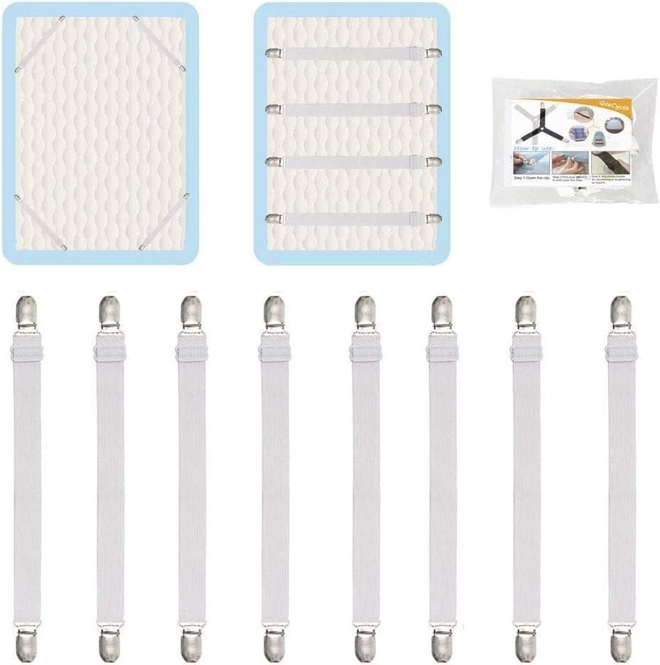 8Pcs Adjustable Bed Sheet Straps Clips, Elastic Mattress Sheet Fasteners Holder and Suspenders, Grippers to Hold Sheet, Mattress, Sofa, Couch, Table Cloth, Recliner Ironing Board Cover and More