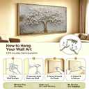 Framed 3D Texture Large Tree of Life Canvas Wall Art Gold and White Flower Big Tree Painting Picture Wall Decor Botanical Floral Poster Print Artwork for Living Room Dining Bedroom, 40"L x 20"W