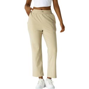 Women's Moisture-Wicking Crop Flare Pants - Shockcord Waist, Compressive Fabric & Side Pockets | Yoga,Fitness,Daily Use (Large, Brown Rice)
