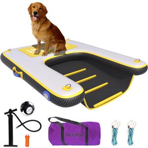 Inflatable Dog Water Ramp with Non-Slip Steps & D-Rings180 lbs Capacity,47.2"x37.4"x4", Portable Floating Ladder for Pool, Boat, Lake  Yellow