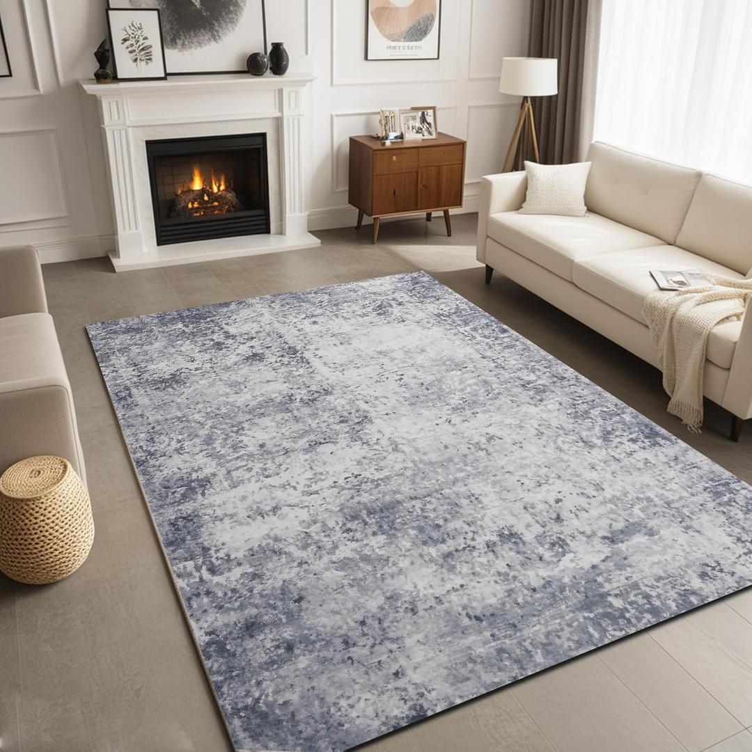 9x12 Area Rugs Living Room - Non-Slip Soft Washable Rug for Bedroom, Dining Room, Home Office | Durable Comfortable & Stylish Design (Grey)