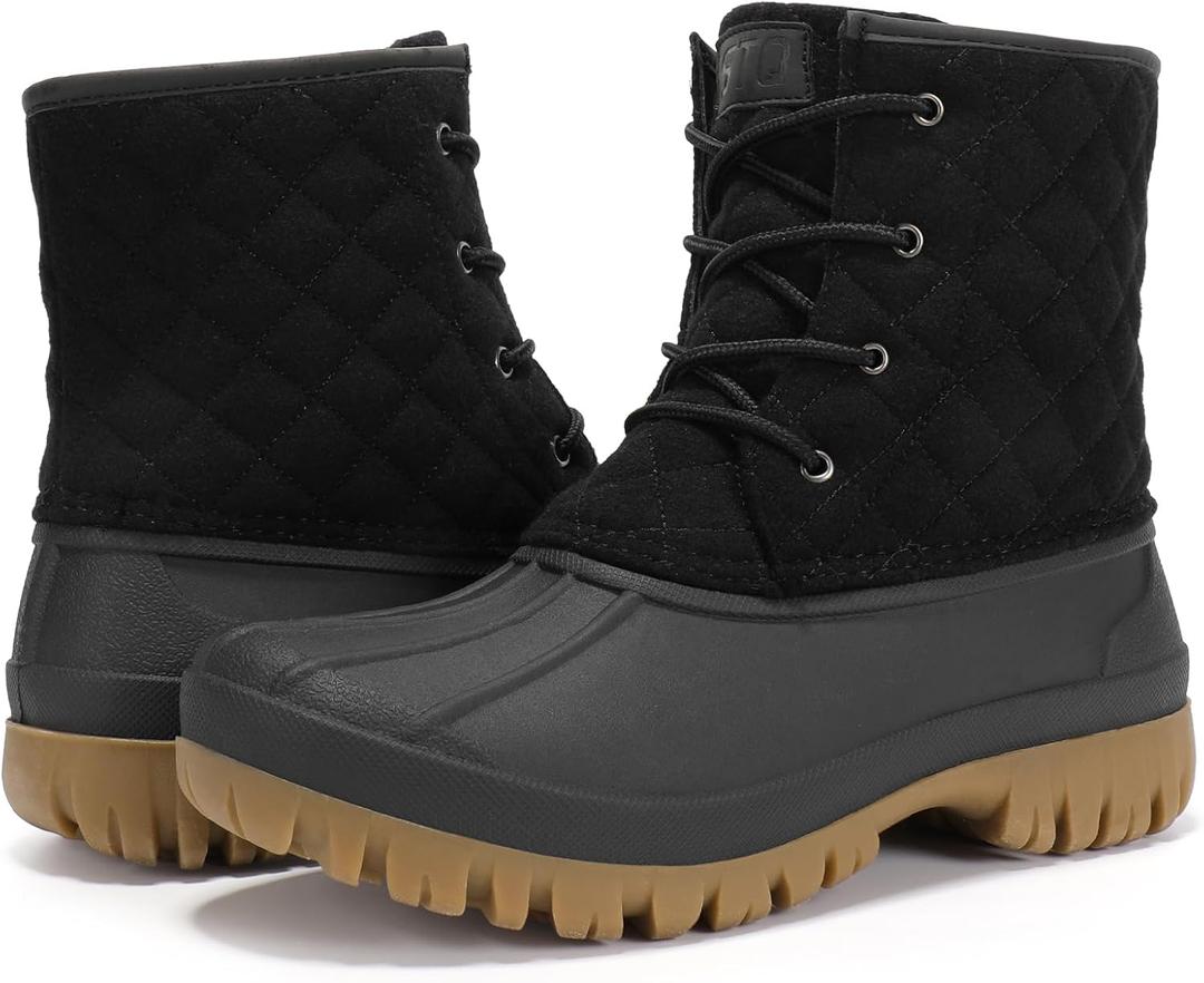 STQ Duck Boots for Women Waterproof Winter Boots Quilted Snow Boots (9, All Black)