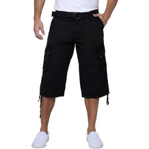 X RAY Men's Belted Tactical Cargo Long Shorts 18" Inseam Below Knee Length Multi Pocket 3/ 4 Capri Pants Black Size 38