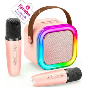 IROO Mini Karaoke Machine for Kids, 2025 TOP Toys Birthday Gifts Ideas for Girls Ages 4-12+ Years Old, Portable MP3 Player with 2 Wireless Mics for Party, Pink 