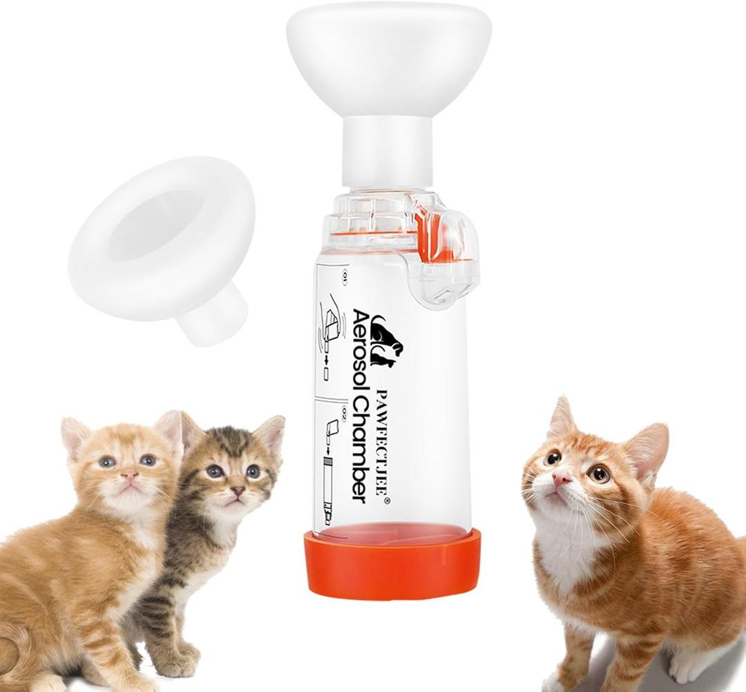 Upgraded Cat Inhaler Spacer with 2 Size Masks - Aerosol Chamber for Cats' Breathing & Medication Delivery (Orange)