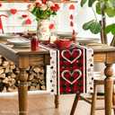 Artoid Mode Buffalo Plaid Love Hearts Valentine's Day Table Runner, Seasonal Kitchen Dining Table Decoration for Indoor Home Party 13x60 Inch