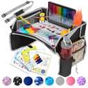 PILLANI Kids Travel Tray for Car - Car Seat Tray for Kids Travel, Road Trip Essentials - Carseat Table for Roadtrip Activities - Must Have Toddler Lap Desk Organizer for Airplane - Car Accessories (Black)