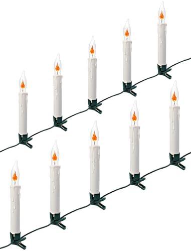 Hobbynors Vintage Christmas Lights - 10-Light Incandescent Clip-on Candle Lights with Green Wire, Classic Christmas Tree Decorations for a Traditional Holiday, Indoor Use
