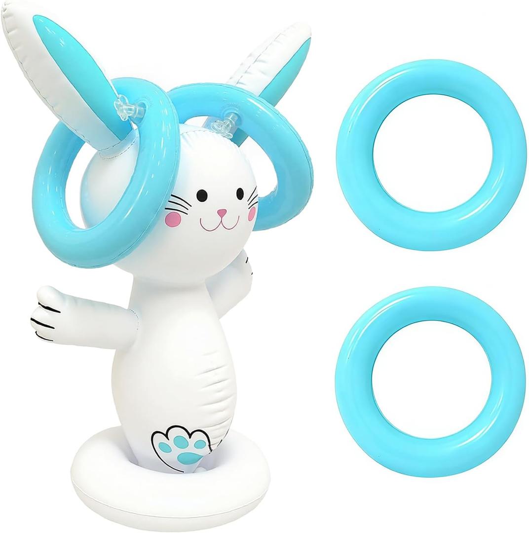 Inflatable Easter Bunny Ring Toss Game, 18 in High Carnival Games with 4 Inflatable Rings Perfect for Adults Outdoor and Indoor Fun Birthday Parties and Easter Celebrations