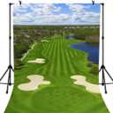 5x7ft Golf Course Backdrop Blue Sky White Clouds and Bunker Green Grass Backgrounds for Photography LYZY0798