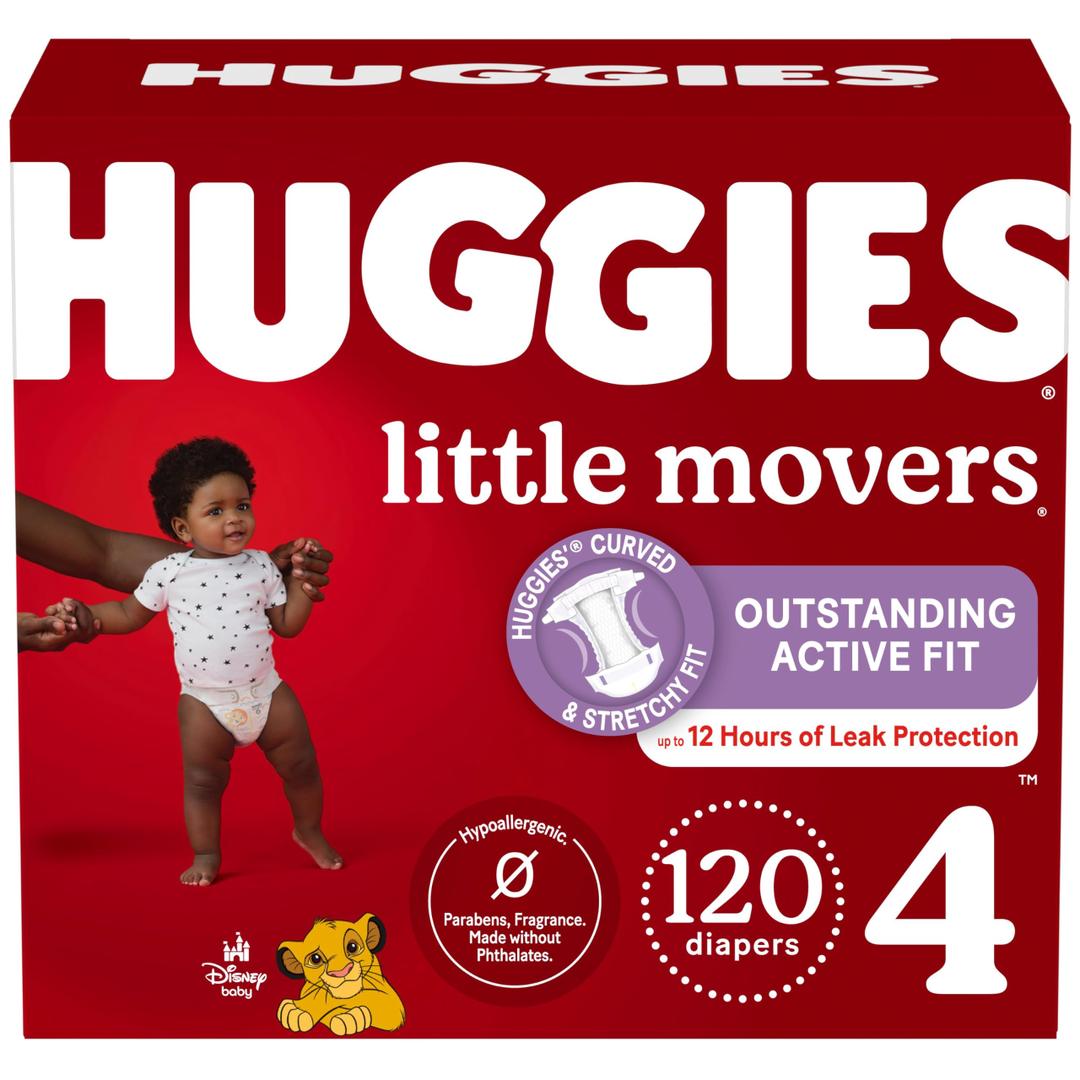 Huggies Little Movers Baby Diapers, Size 4, Mega Colossal, 120 Ct