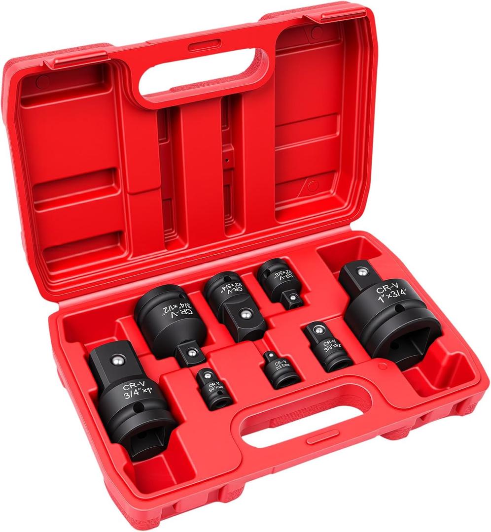 8-Piece Impact Socket Adapter Set, 1/4" 3/8" 1/2" 3/4" Drive Socket Reducer Set with Case, for Impact Wrenches,Ratchets,Automotive and DIY Tools