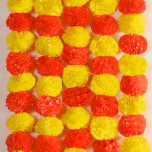 5 PC - 4.5 feet Marigold Garland Halloween Diwali Pooja Indian/American Wedding Party Mantle Decoration Faux Artificial String Christmas Fall Festival Spring Bush Floral Decor - Yellow & Orange