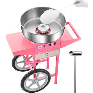 VEVOR Electric Cotton Candy Machine with Cart, 1000W Commercial Candy Floss Maker with 20.5 in Stainless Steel Bowl, Sugar Scoop, and Drawer, Easy to Use, for Home, Kids Birthday, Family Party, Pink