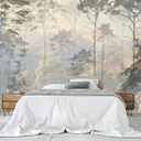 Jdayda Hazy Forest Wall Mural, Abstract Nature Landscape, 129" x 96", MURAL-308