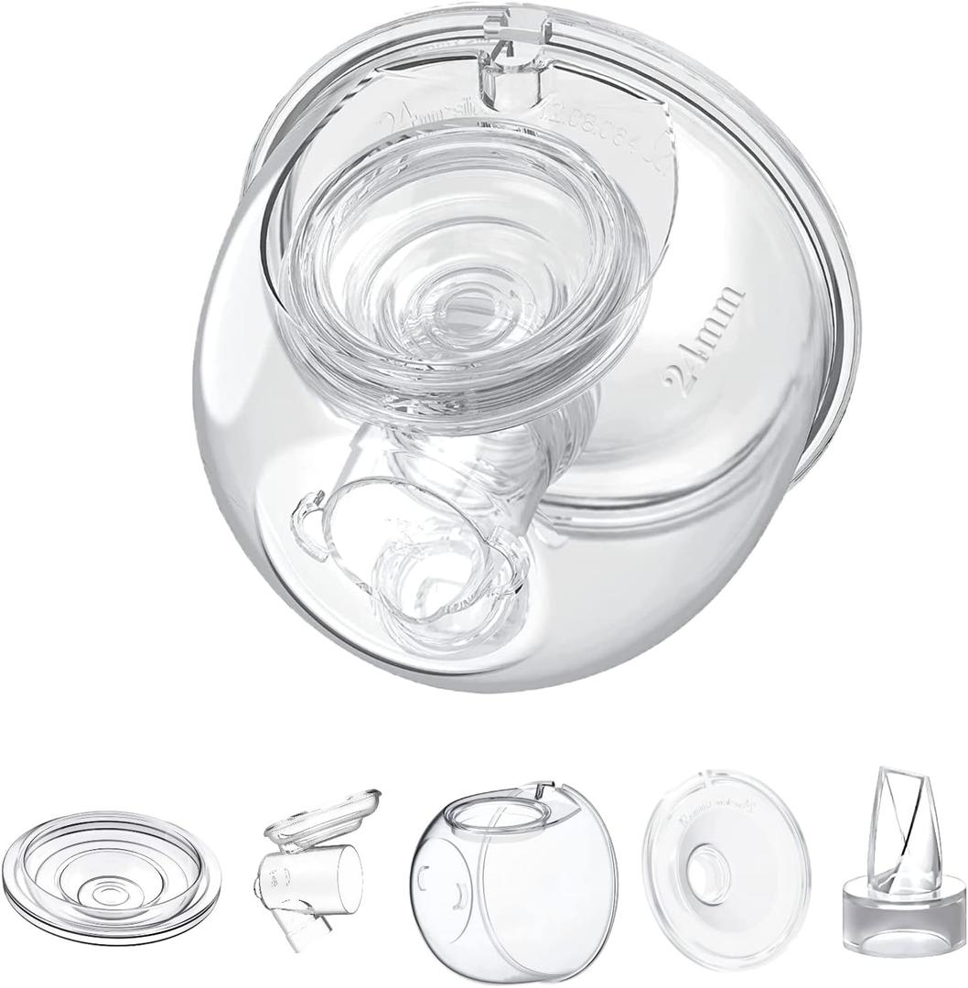 Wearable Breast Pump Milk Collector Cup Accessories,Compatible with TSRETE S12/S9,Kmaier S12 Wearable Breast Pump,Include Duckbill Valve,Silicone Diaphragm,24mm Flange,Milk Collector,Linker