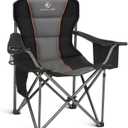 ALPHA CAMP Oversized Camping Chair Heavy Duty Lawn Chair with Cooler Bag Support 450 LBS Steel Frame Collapsible Padded Arm Quad Lumbar Back Folding Chair for Lawn Outdoor (1PC, Black)