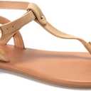 Colgo Thong Flat Sandals, Casual Women T-Strap Dress Sandals with Adjustable Ankle Buckle for Summer Wedding (10, Light Brown/Sdl)