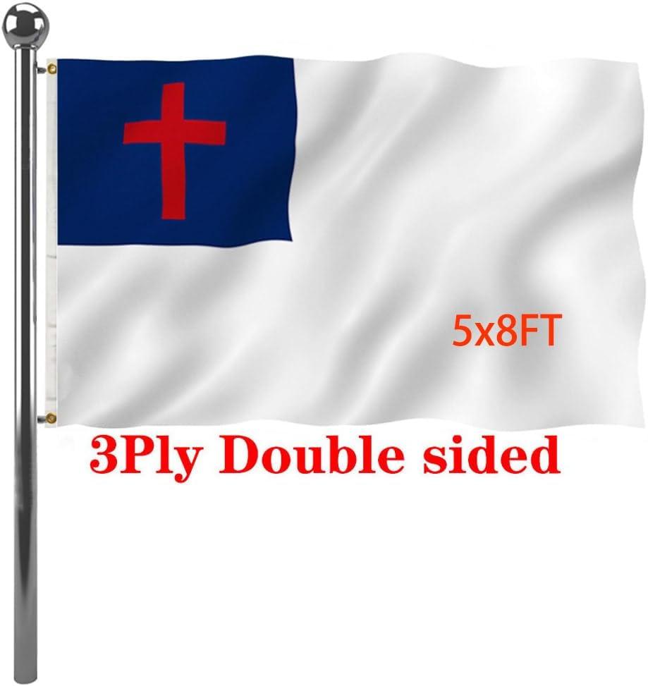 Jayus Double Sided Christian Christianity Cross Flags 5x8 FT Outdoor - Vivid Colors 3Ply Church Jesus Faith Religions Flags Banners- Heavy Duty 100% Polyester with 3 Brass Grommets