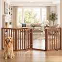 Homykic Dog Gate Indoor with Door, 88" W Bamboo Pet Gate, 30”H, Walnut