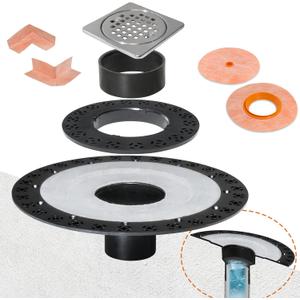 2 Inch Integrated Shower Flange Kit Compatible with Schluter Systems Kerdi Drain, ABS Base Flange with 304 Stainless Steel 4'' Grate and Waterproof Seals