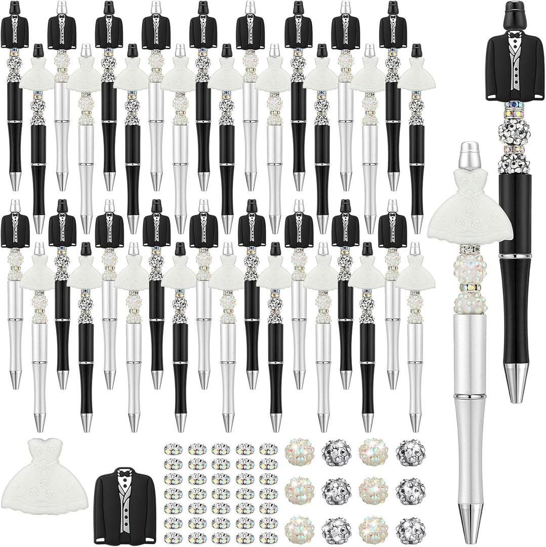 Ctosree 36 Sets Beadable Pens Bulk Bead Ballpoint Pens DIY Pens Wedding Favors Bridal Shower Pens for Wedding Bridal Shower Gifts School Office Birthday Party Favor