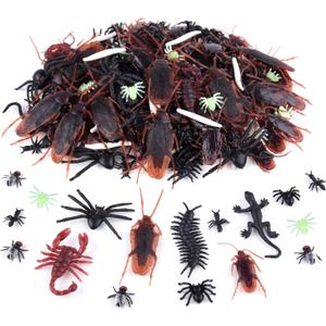 ASTARON 210 Pcs Realistic Bugs Plastic Trick Joke Toys Cockroaches Spiders Centipedes Scorpions for Halloween Party Fool's Day Decoration