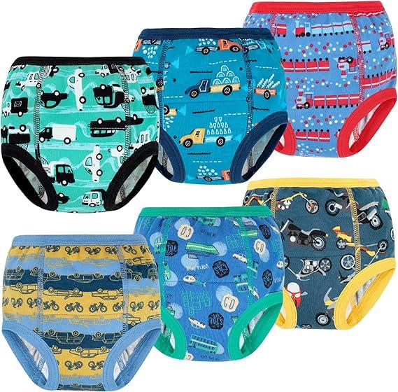 MooMoo Baby 6 Packs Potty Training Underwear Absorbent Vehicle Training Pants for Toddler Boys Pee Pants 3T-9
