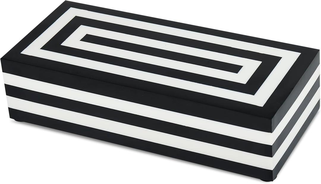 Handicrafts Home Decorative Storage Box 10x4.5  Remote Control Holder, Jewelry Organizer, Modern Decorative Box with Lid, Boho Chic Home Dcor Accent, Vintage Memory Box for Living Room Shelf Dcor (Concentric)