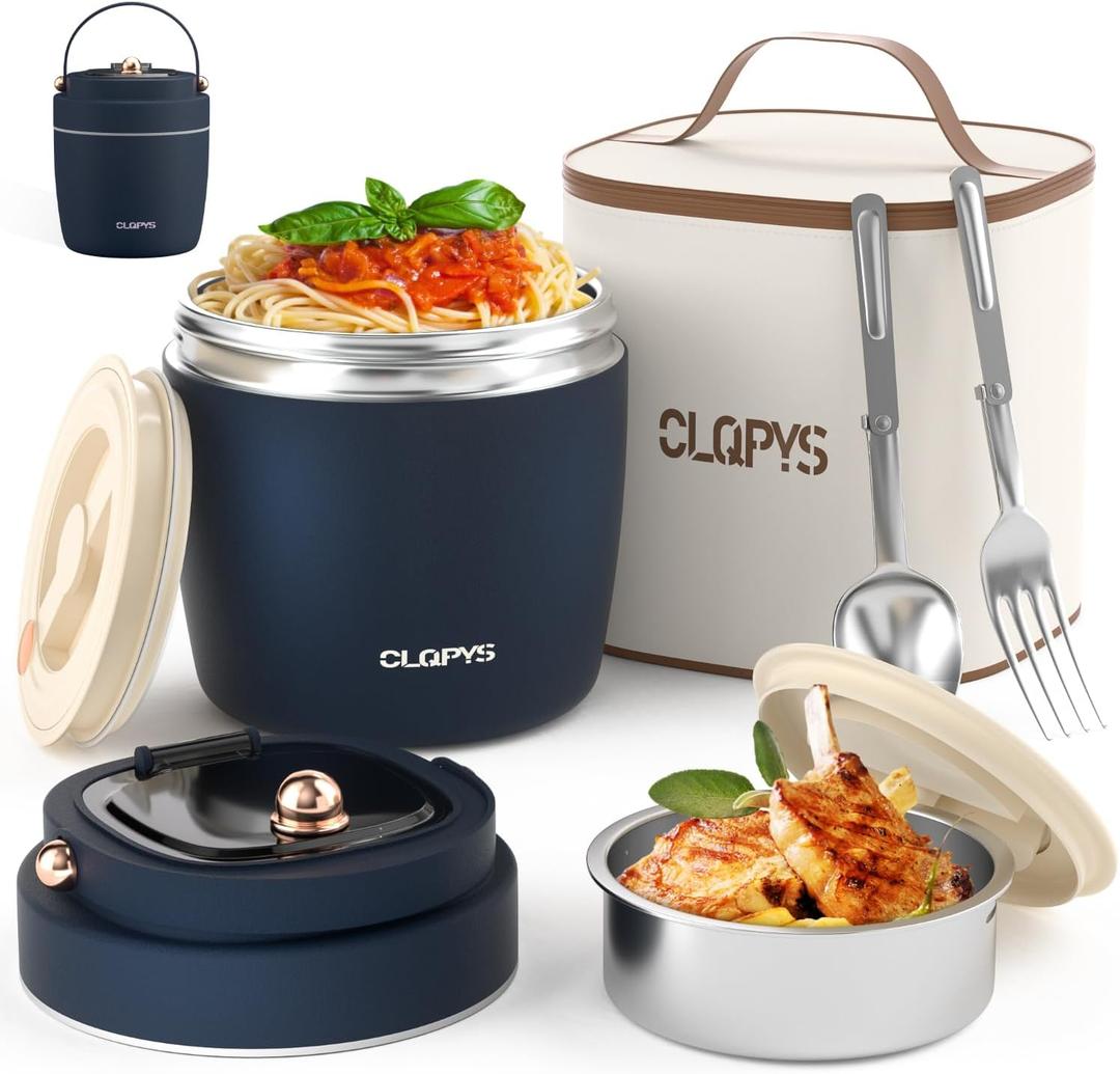 40oz Stainless Steel Vacuum Insulated Food Jar for Adults Wide Mouth Lunch Container with Spoon Fork and Carrying Bag Leak-Proof Soup Thermo Bento Box for Hot Food and Cold Food | Office, Travel Blue