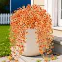 2 x 4Pcs Artificial Fall Flowers for Outdoors, UV Resistant Faux Mums Plants, Silk Fake Hanging Flowers for Autumn Porch Planter Patio Yard Garden Decor (Orange Yellow)