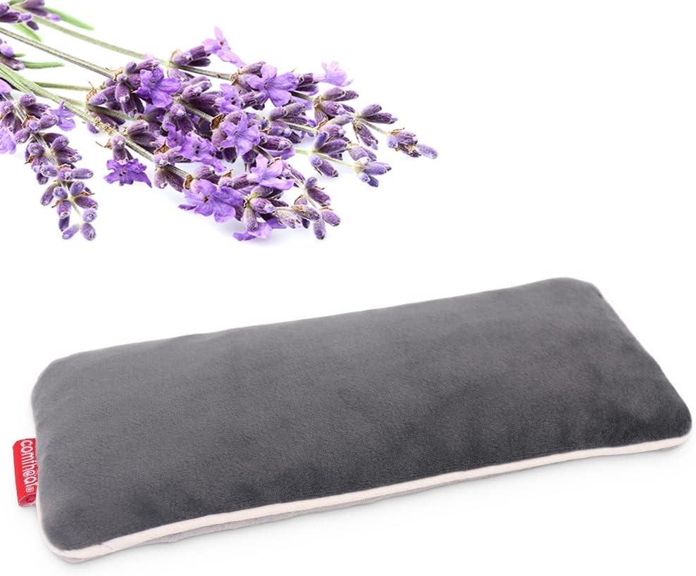 Lavender Weighted Eye Pillow for Yoga, Microwavable Moist Heat Eye Compress Mask Pillow with Washable Cover for Relaxation, Sleeping, Meditation, Yoga, Spa, Migraine Relief (Gray (Lavender Scent))