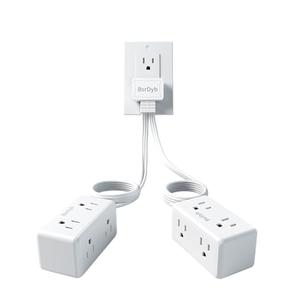 12-Outlet Split Extension Cord, 10FT Flat Plug Power Strip (5FT on Each Side), Ultra-Thin Flat Extension Cord for Home Office Dorm Desk, ETL Listed