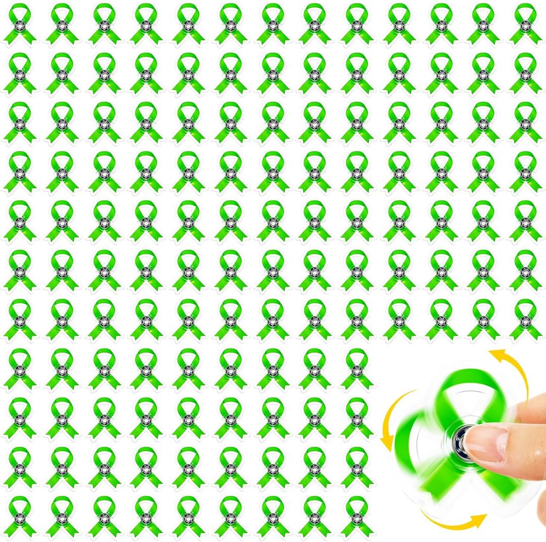 Arrowbash 100 Pcs Mental Health Awareness Fidget Spinners Bulk Acrylic Green Ribbon Fidget Spinners Mental Health Awareness Month Gifts for Women Men Charity Public Social Event Welfare Supplies