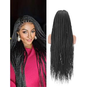 BEART 36 Inch Braided Wig for Black Women Clarance  13x6 Handmade Knotless Box Braided Lace Front Wig with Baby Hair - Heat Resistant Glueless Synthetic Wig for a Lightweight & Natural Look