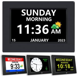 DST Digital Clock with Date and Day of Week for Elderly-12 Alarms Medication Reminder Dementia Alzheimers Clock Calendar with Extra Large Display (7 inch Black)