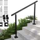Heavy Duty Aluminum Round Handrail for Indoor or Outdoor Steps & Stairs Maximum Load Capacity 800lbs, 0-4 Steps Stair Handrail Kit, Porch & Deck (Textured Black, 4ft)