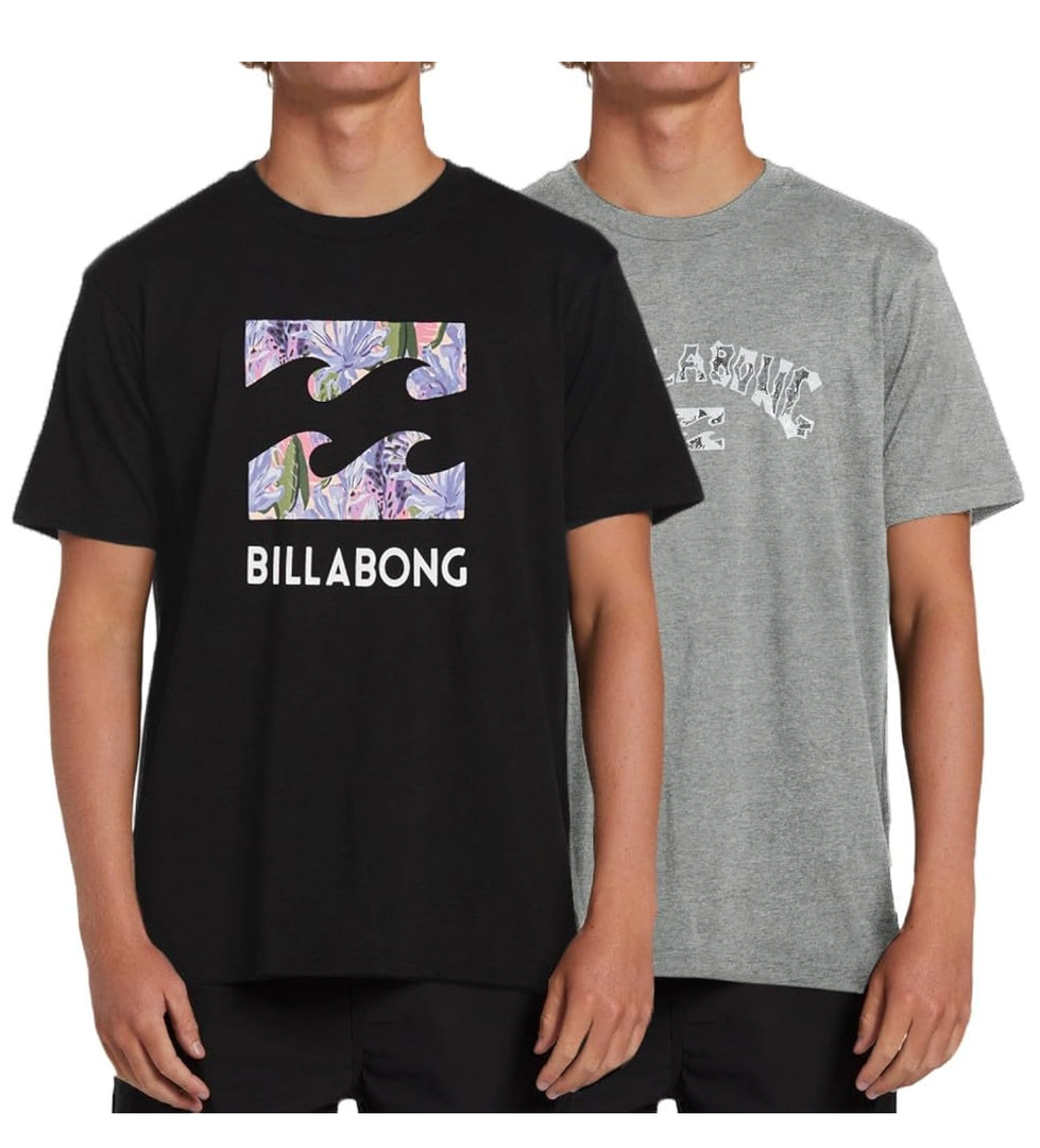Billabong Mens 2 Pack Short Sleeve Lounge Crew Tee Graphic Lounge Wear Crewneck, M
