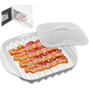 Microwave Bacon Tray With Lid, Microwave Bacon Cooker, Efficient Oil Draining Design For Healthier Crispy Bacon, Bacon Cooker For Microwave Oven, Microwave Bacon Tray For Tacos/Sausages/Hot Dogs