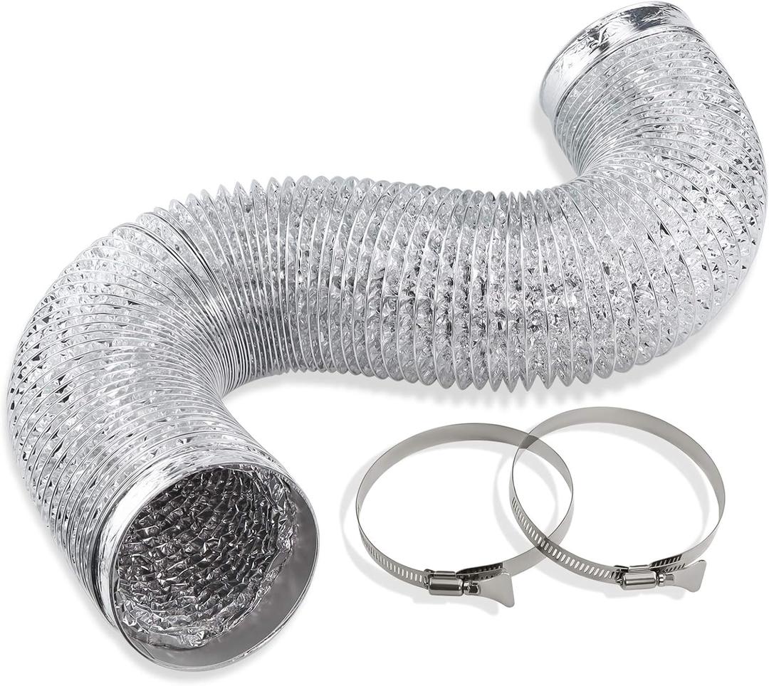 Cenipar Dryer Vent Hose-4 inch Ducting Vent Hose Flexible Aluminum Foil Non-Insulated (4 inch 8 feet) with 2 Clamps (Silver)