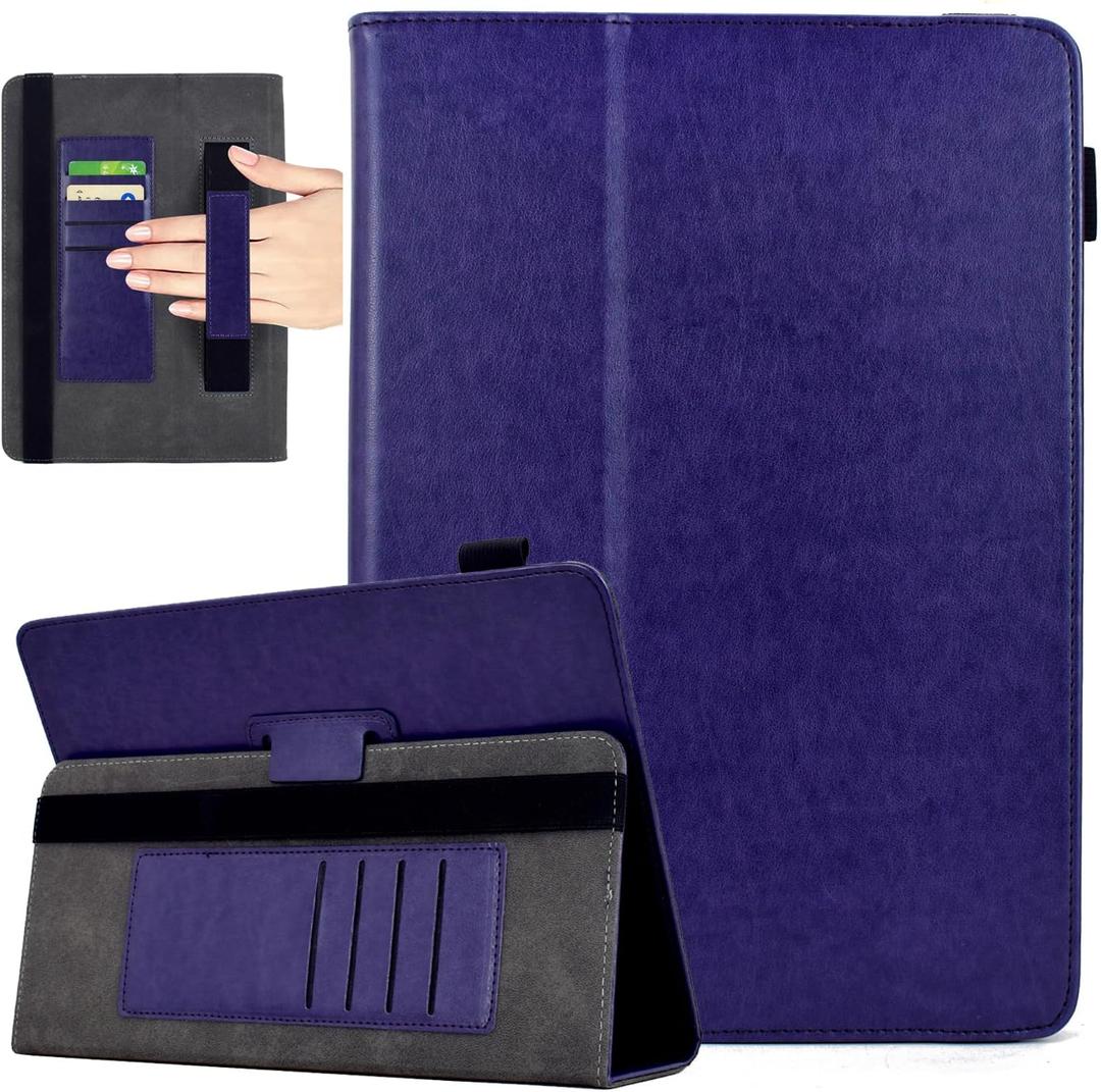 Universal 10 Inch Tablet Case, Universal 10.1 Inch Tablet Case, Elegant PU Leather Folio Stand Protective Cover for 9.5-10.5 Inch Tablet, Has Hand Strap, Card Slots, Pen Loop Holder, Purple